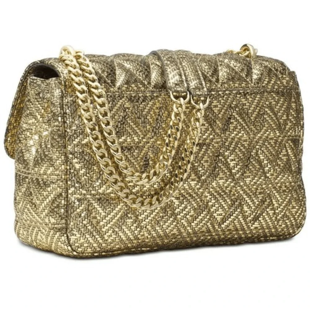 MICHAEL‎ KORS Gold Metallic Sloan Quilted Pyramid Large Chain Shoulder Bag Purse